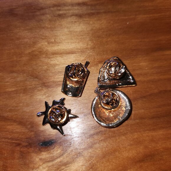 Set Of 4 Fall-Themed Enamel & Rhinestone Pins Pumpkin Pie Leaf & Coffee Design - Picture 3 of 3